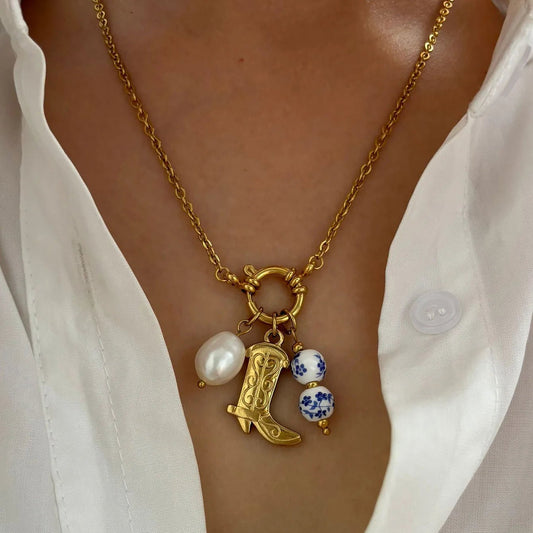 ZEYA - Cristy Pendant Necklace - 316L Stainless Steel Shoe Shape with Freshwater Pearl for Women