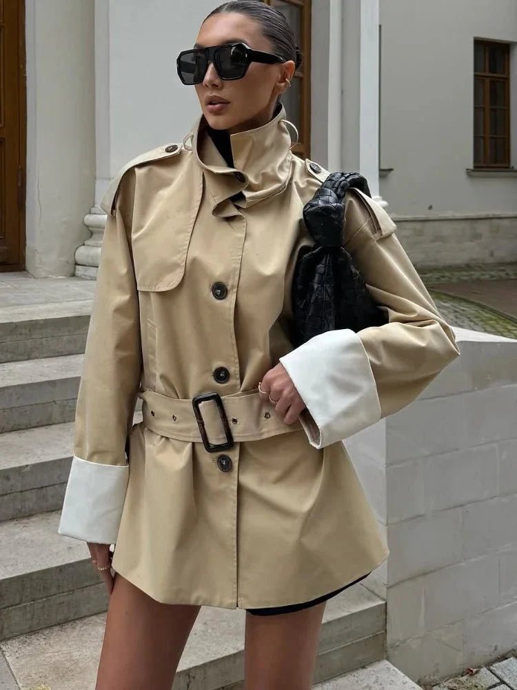 ZEYA - Evelyn Contrast Cuffs Belted Trench Coat