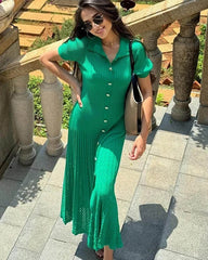 Faye Turn-Down Collar Knit Maxi Dress