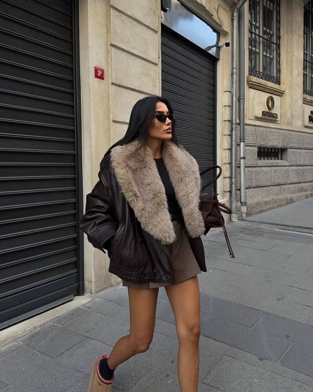 ZEYA - Felicity Faux Leather Jacket with Detachable Fur Collar