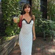 Fiora Lace Trim Polka Dot Dress