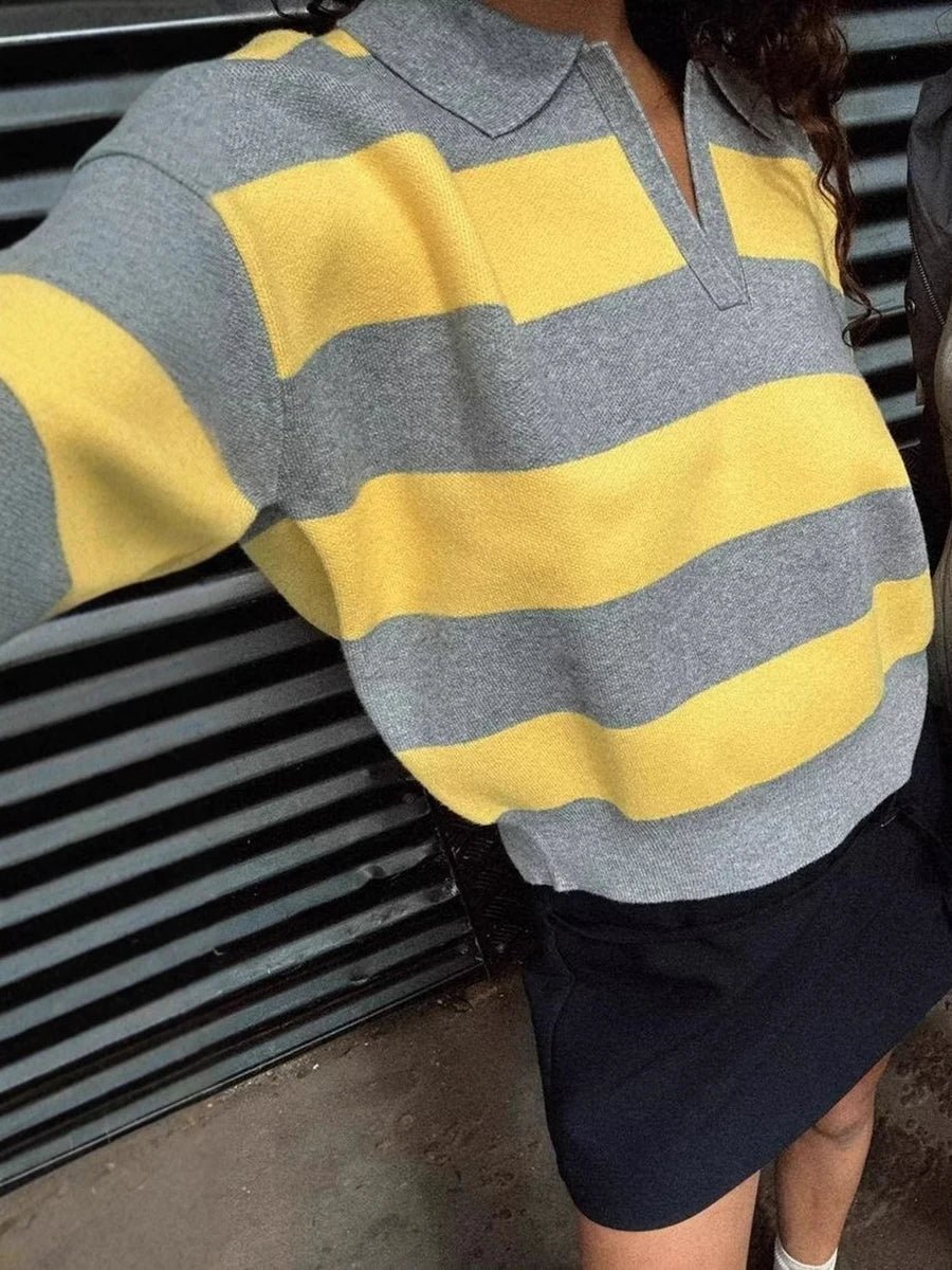 ZEYA - Florentine Striped Knit V-Neck Pullover