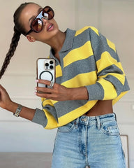 Florentine Striped Knit V-Neck Pullover