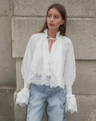 Gloria Embroidery Lace Trim Blouse