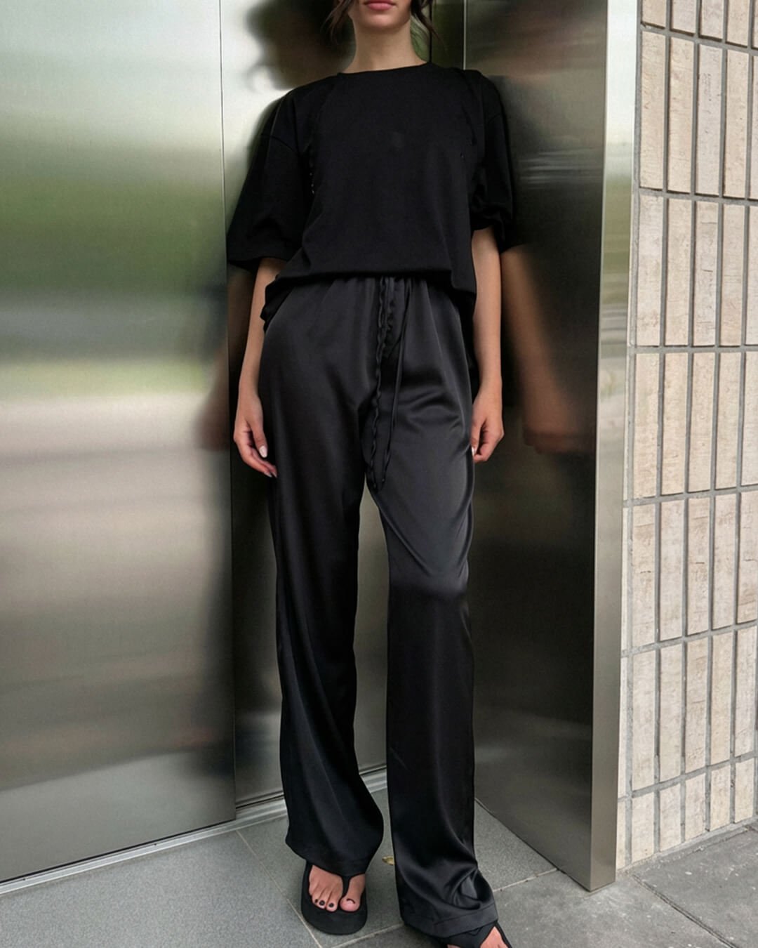 ZEYA - Henna High Waist Satin Wide Leg Trousers