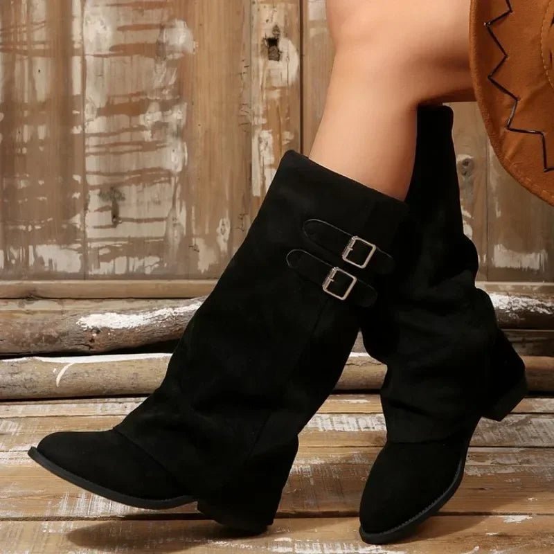 ZEYA - Jasmin Retro Buckle Knee High Boots