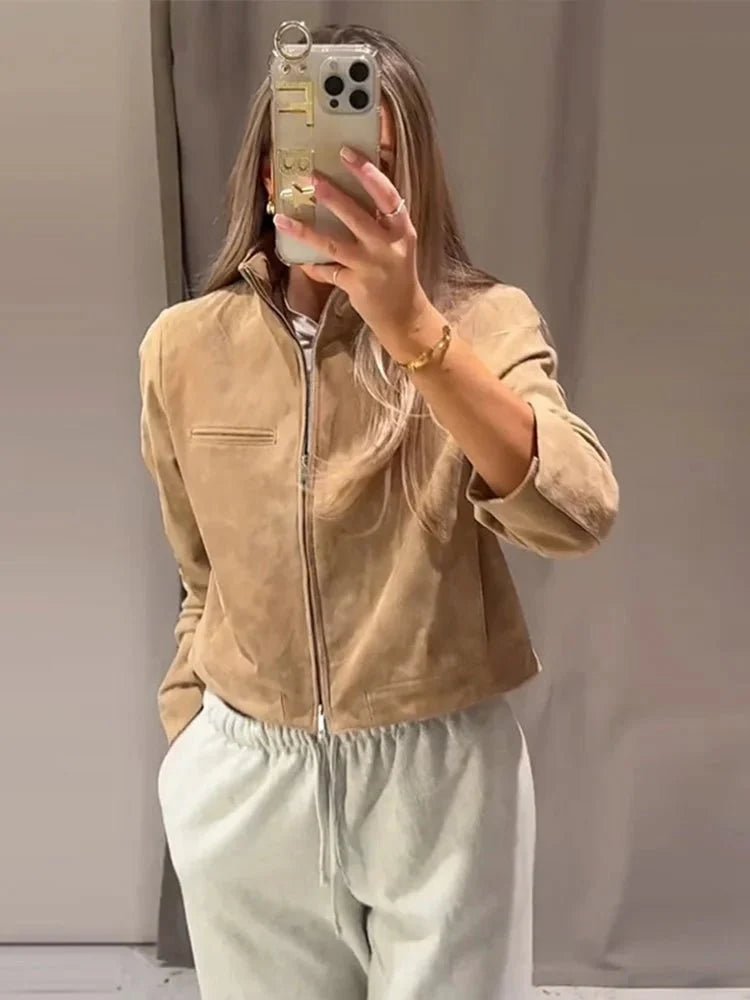 ZEYA - Jennelyn Suede Jacket with Stand Collar