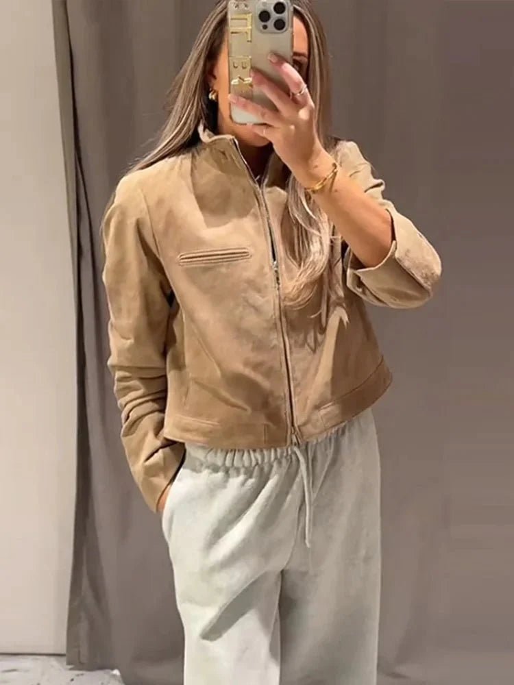 ZEYA - Jennelyn Suede Jacket with Stand Collar