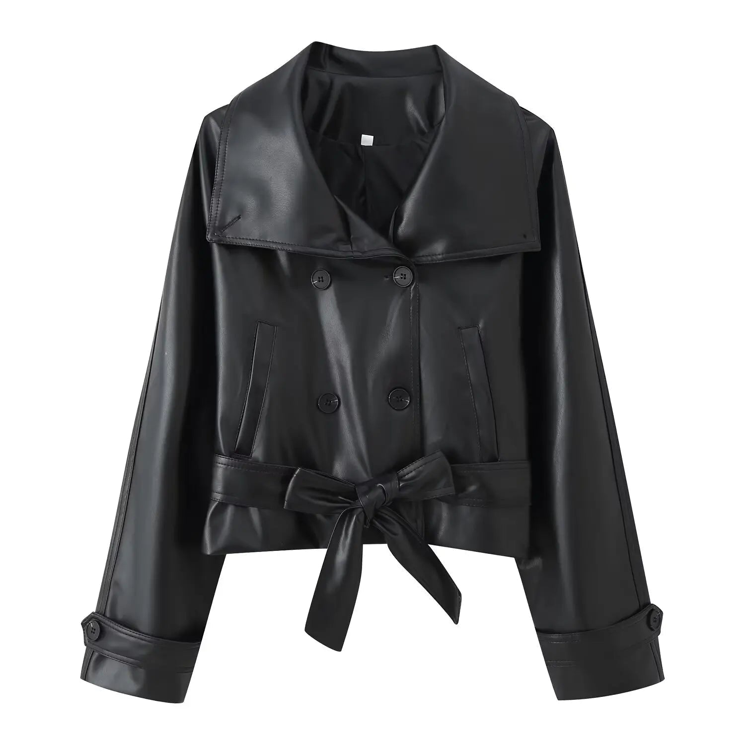 ZEYA - Julie Faux Leather Lace-Up Trench Coat