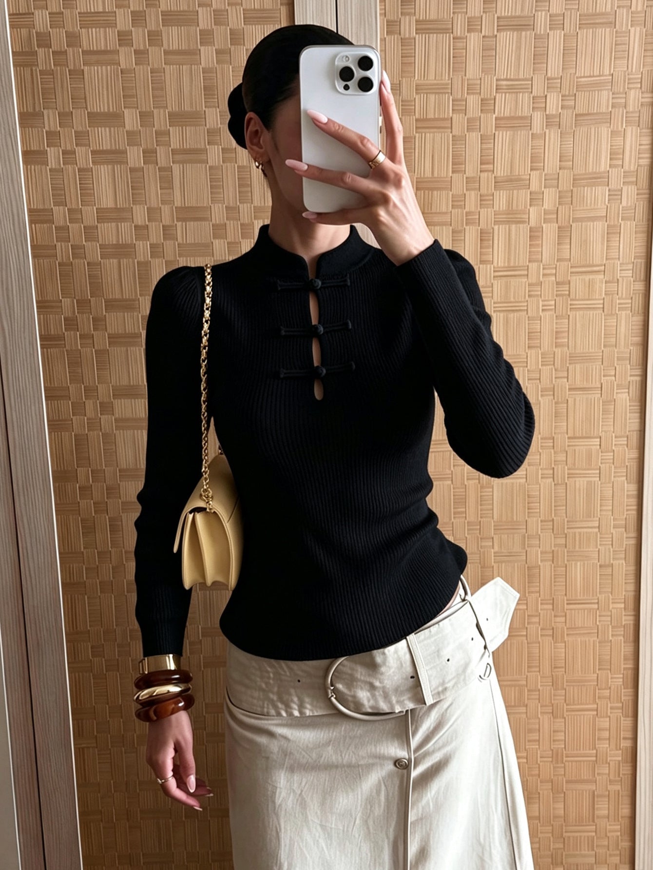 ZEYA - Katie Mandarin Collar Ribbed Knit Top