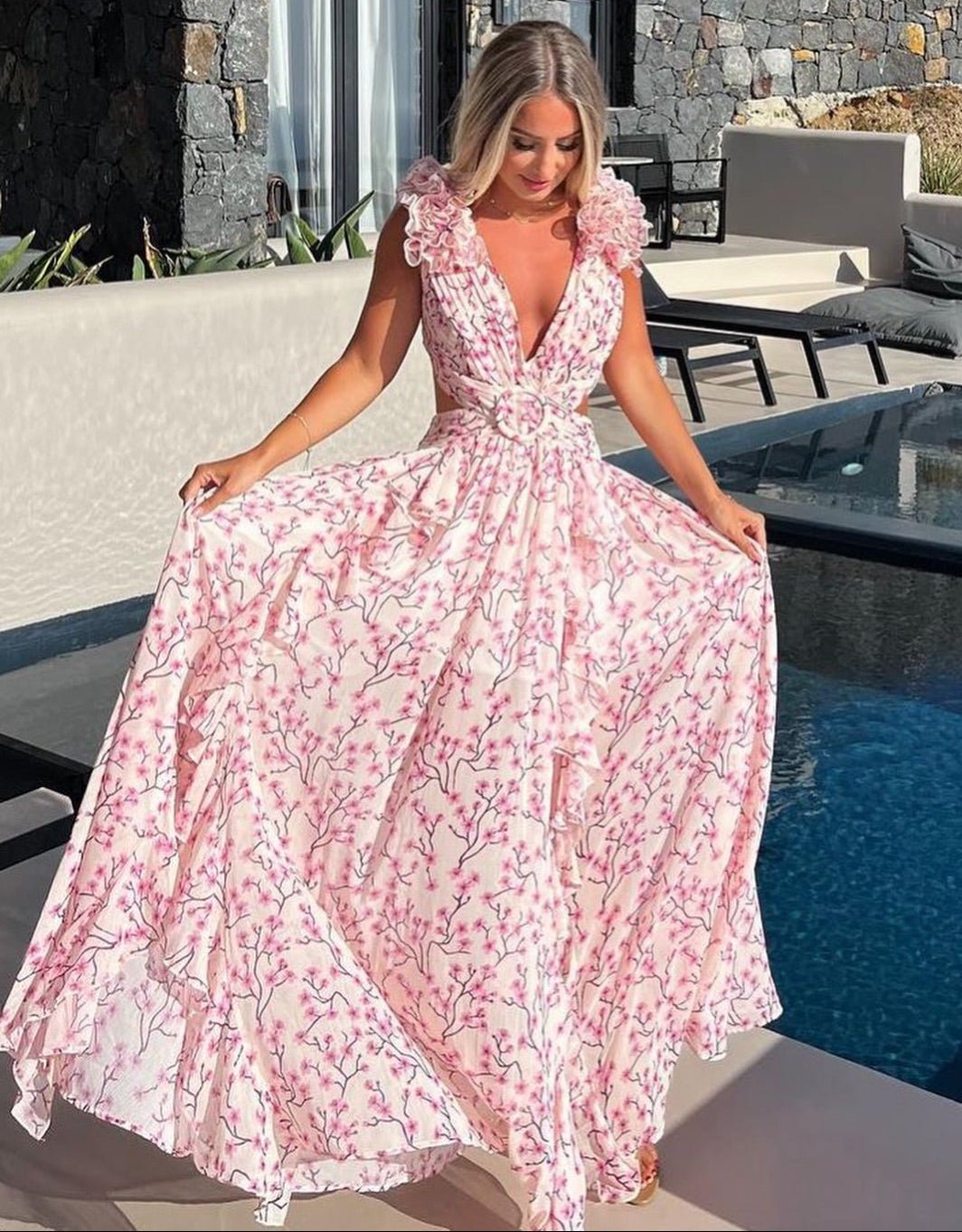 ZEYA - Katya Floral Ruffle Sleeves Maxi Dress