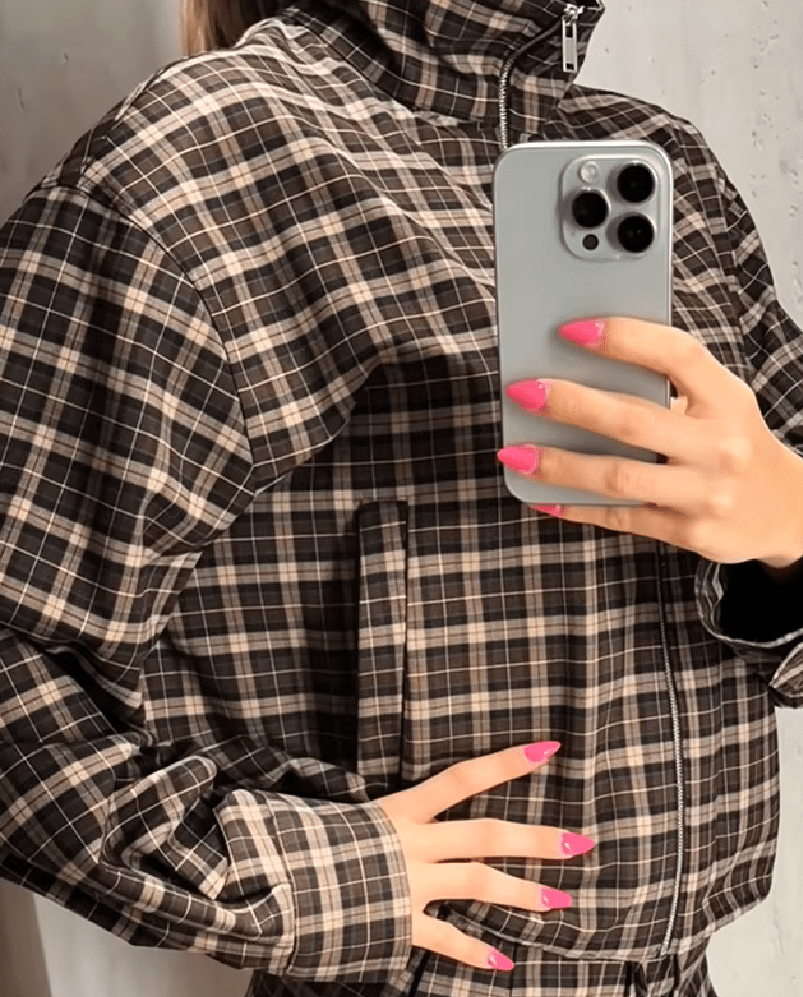 ZEYA - Leah Checked Collar Zip Jacket