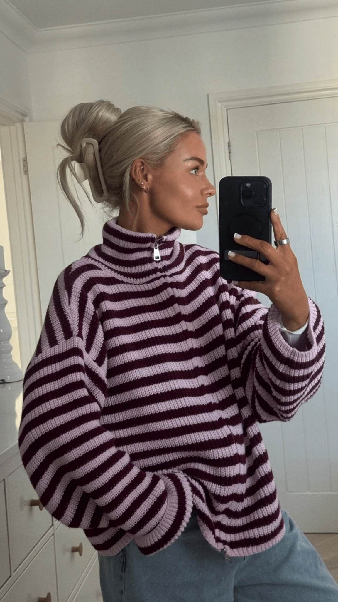 ZEYA - Leah Striped Knit High-Neck Sweater