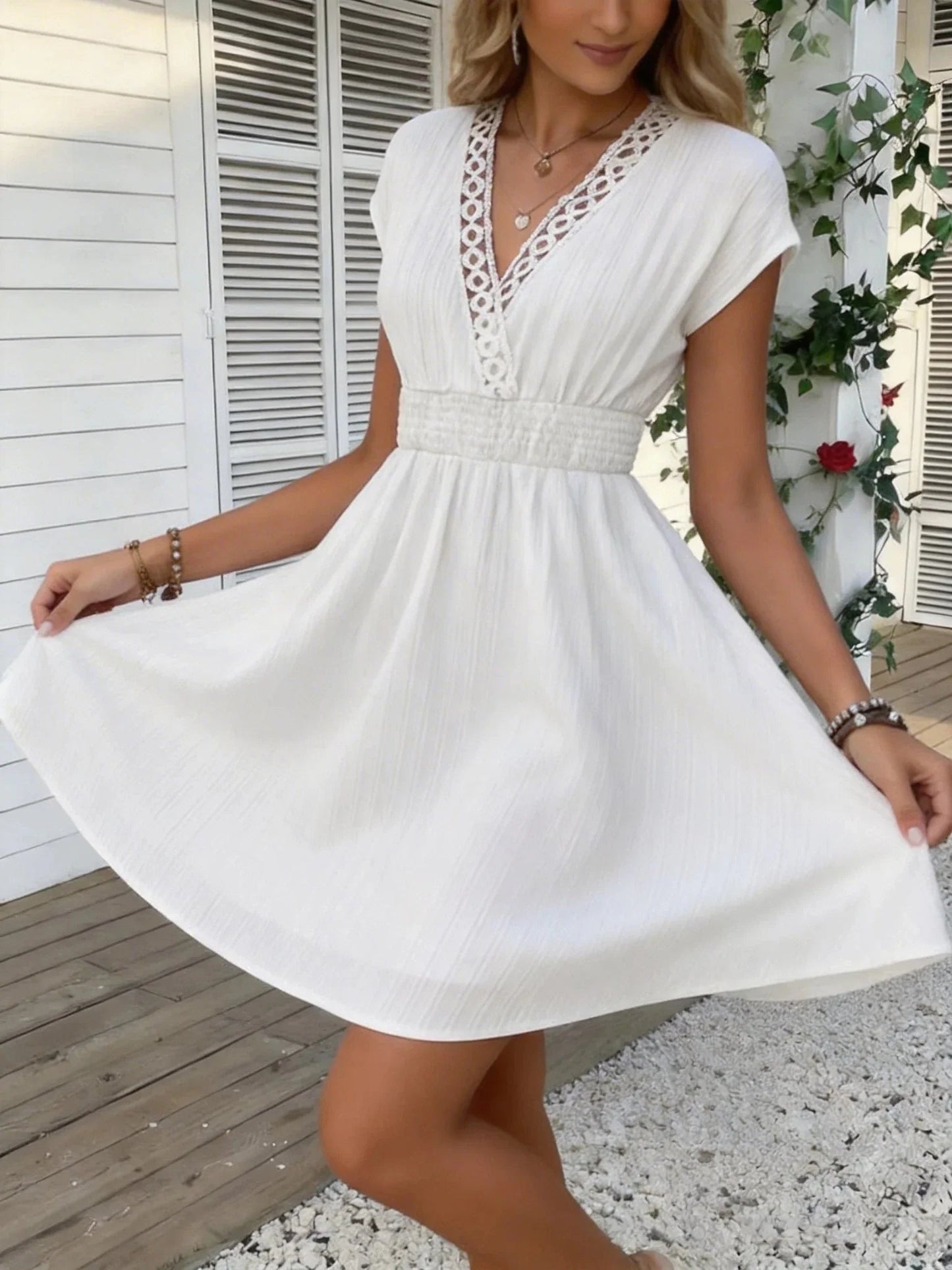 ZEYA - Lorelei French Lace V - Neck Fitted Dress