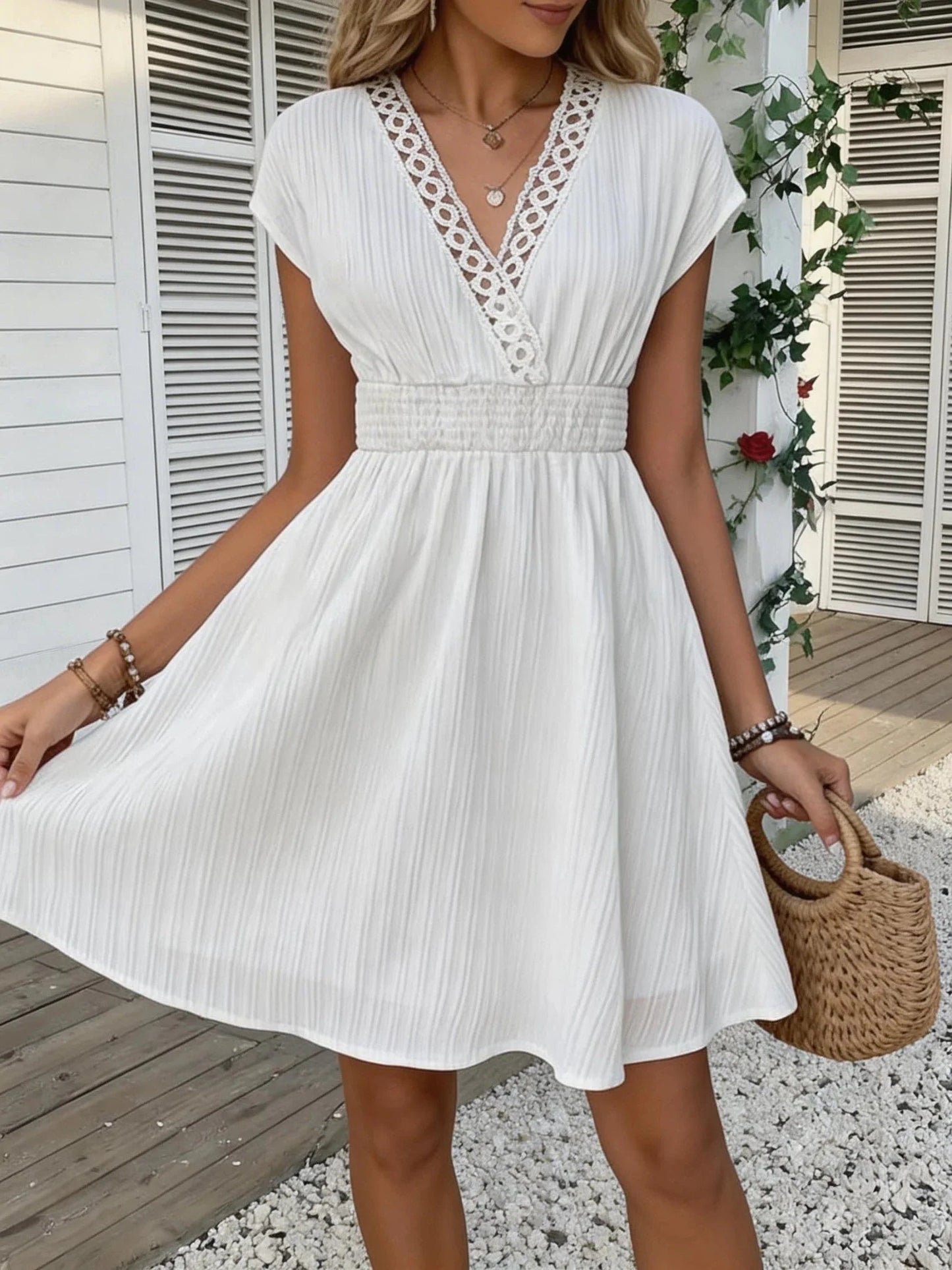 ZEYA - Lorelei French Lace V - Neck Fitted Dress