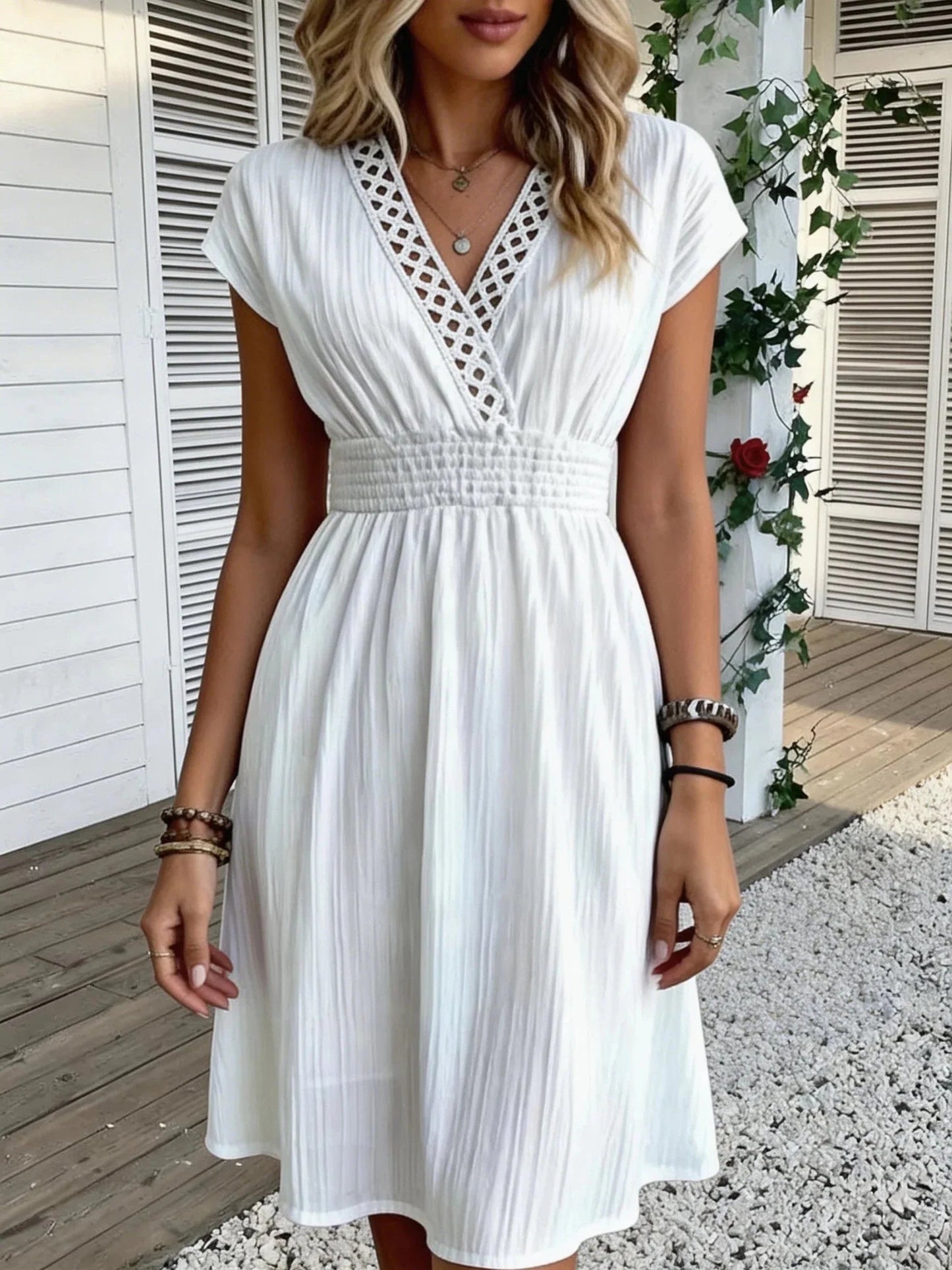 ZEYA - Lorelei French Lace V - Neck Fitted Dress