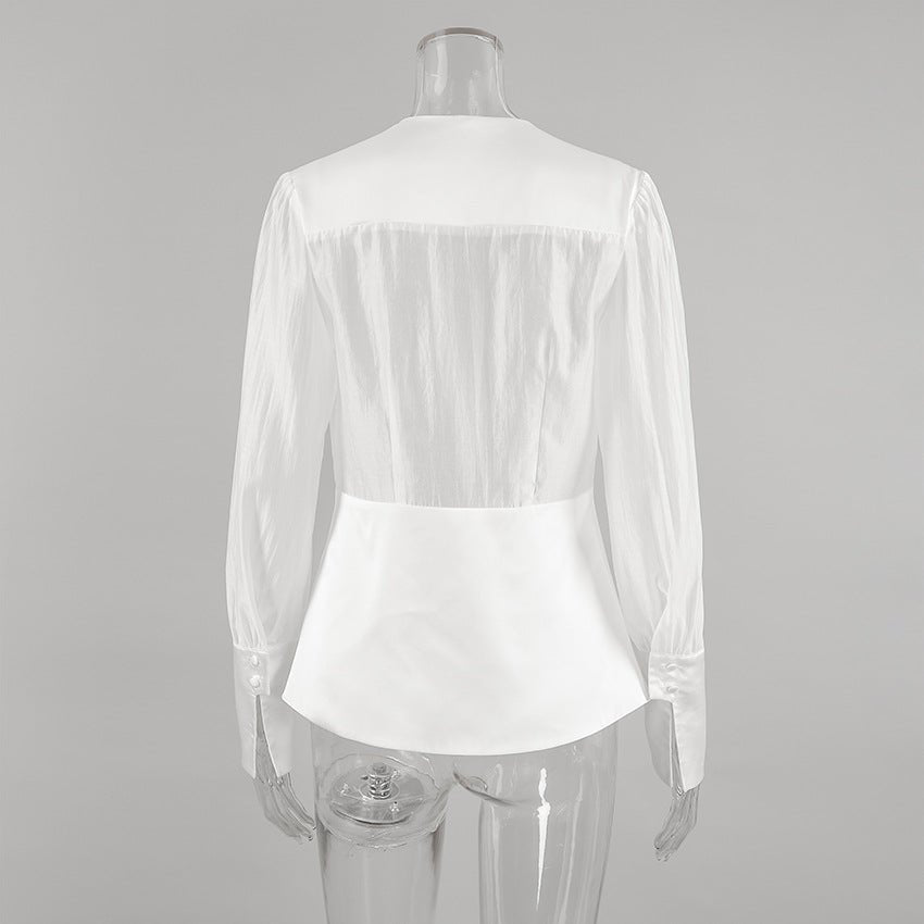 ZEYA - Lydia Deep Neck Sheer Button Blouse