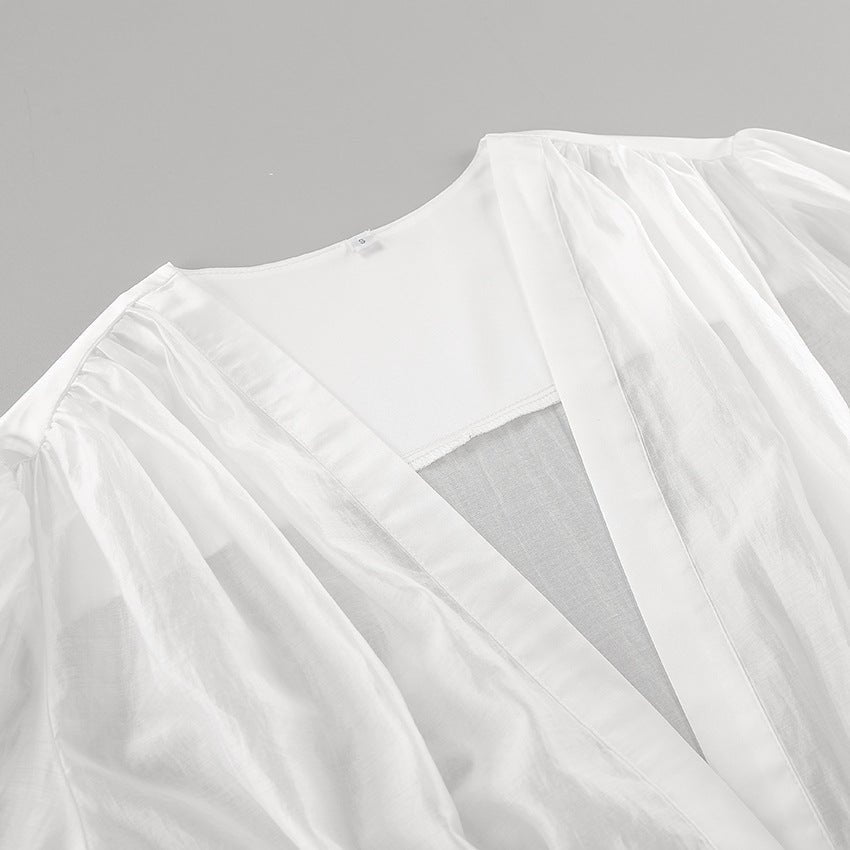 ZEYA - Lydia Deep Neck Sheer Button Blouse