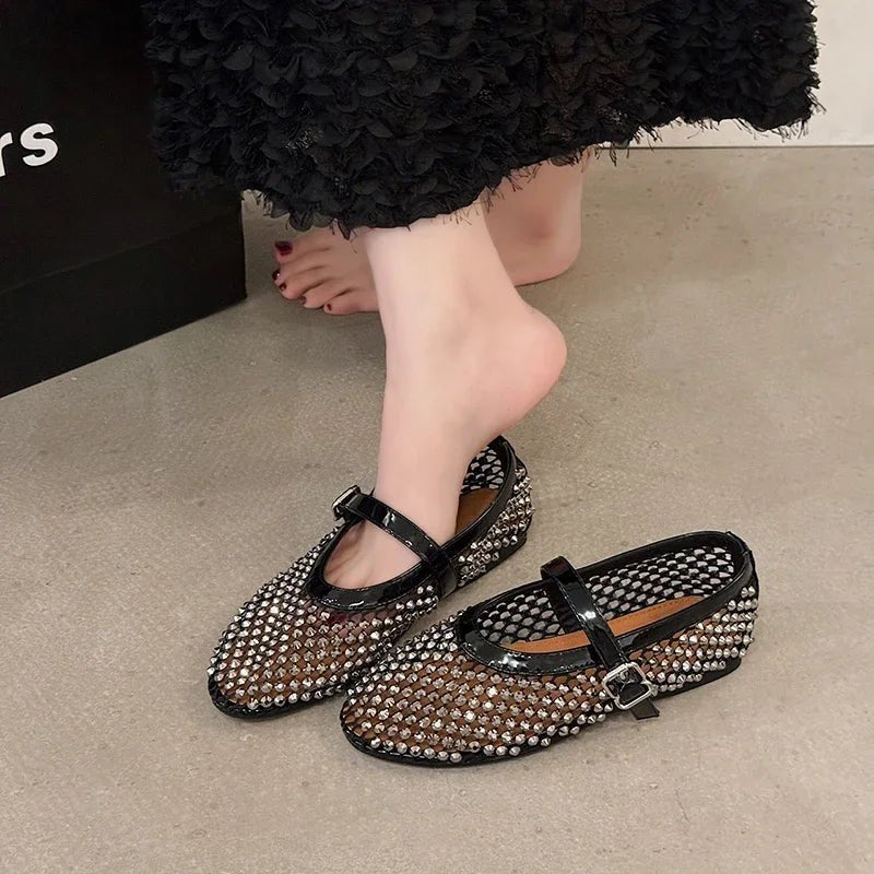 ZEYA - Marilyn Rhinestone Mesh Flat Shoes