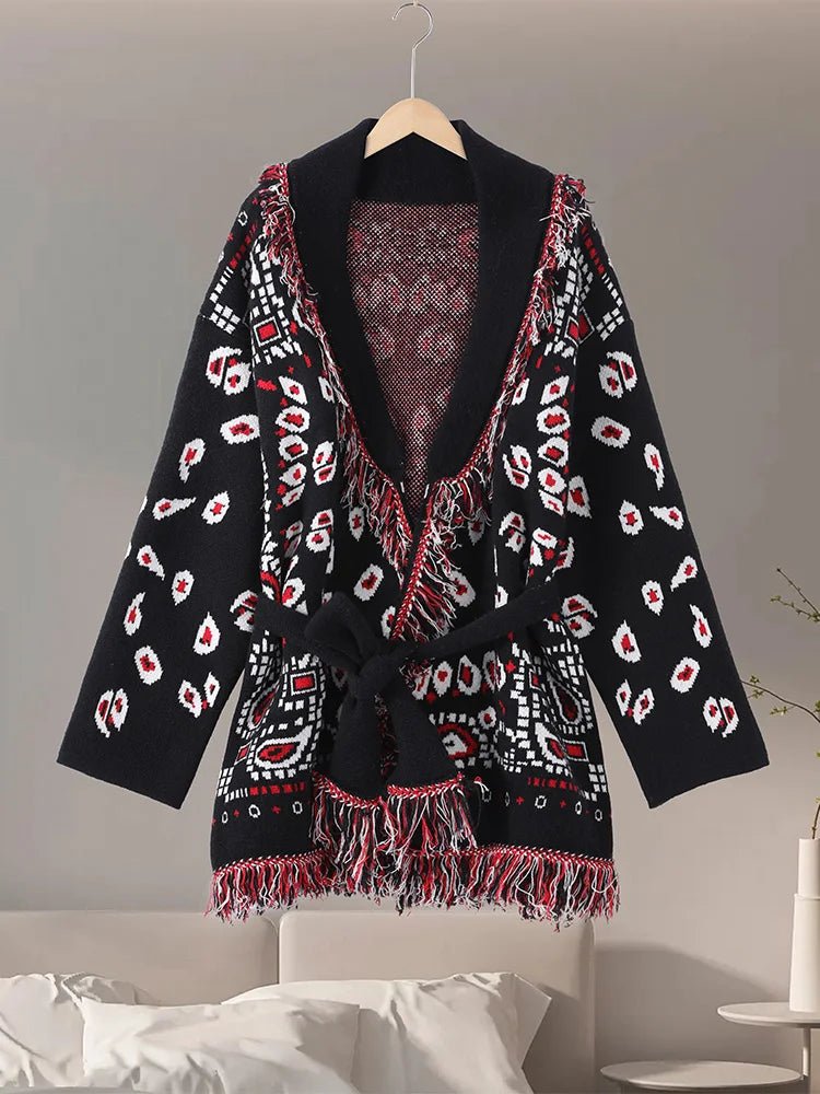 ZEYA - Martha Lace Up Tasseled Cardigan