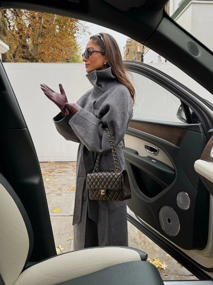 ZEYA - Meryl Stand Up Collar Belted Long Coat