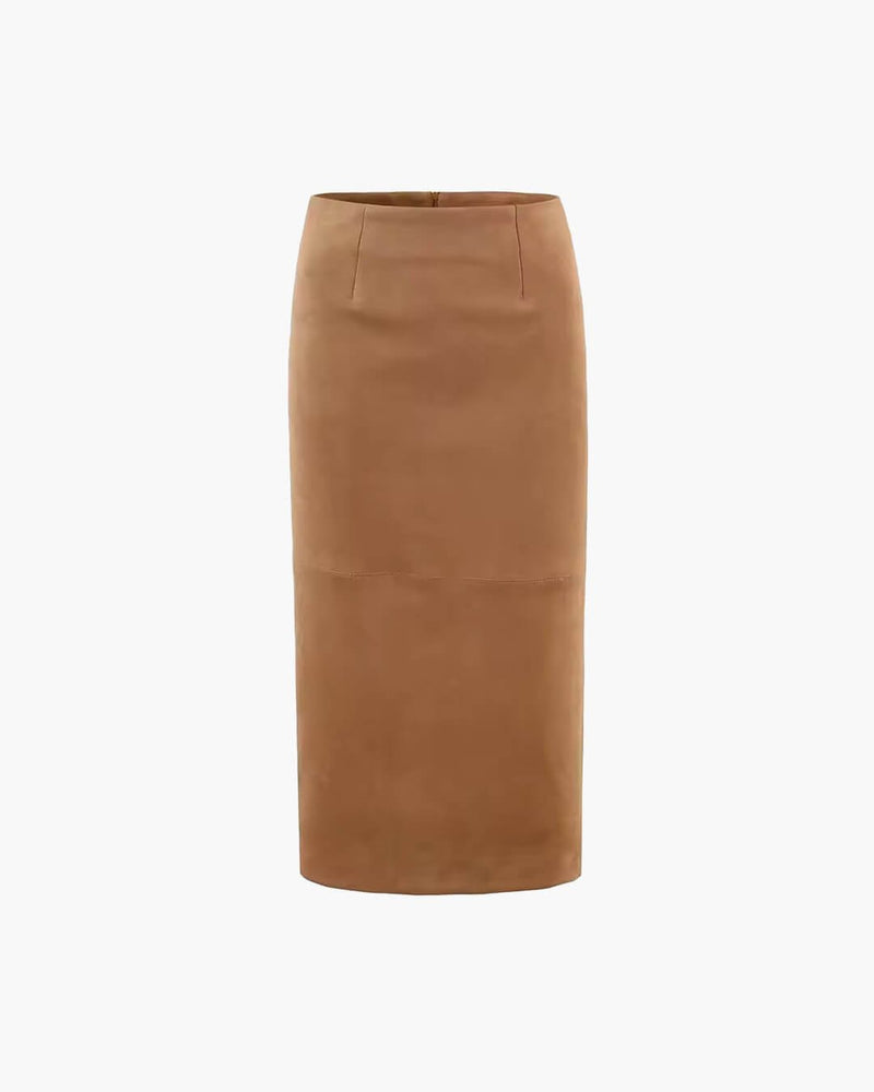 Mina High-Waist Faux Suede Midi Skirt
