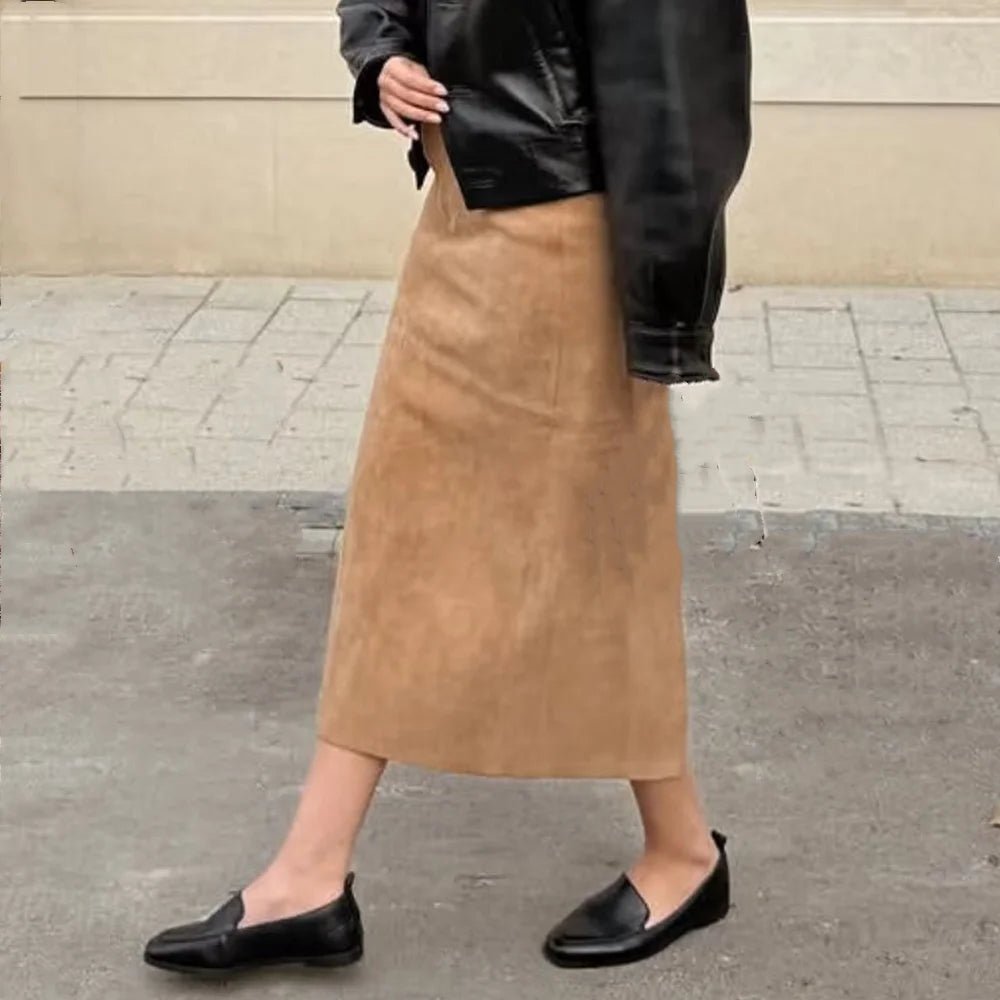 ZEYA - Mina High-Waist Faux Suede Midi Skirt