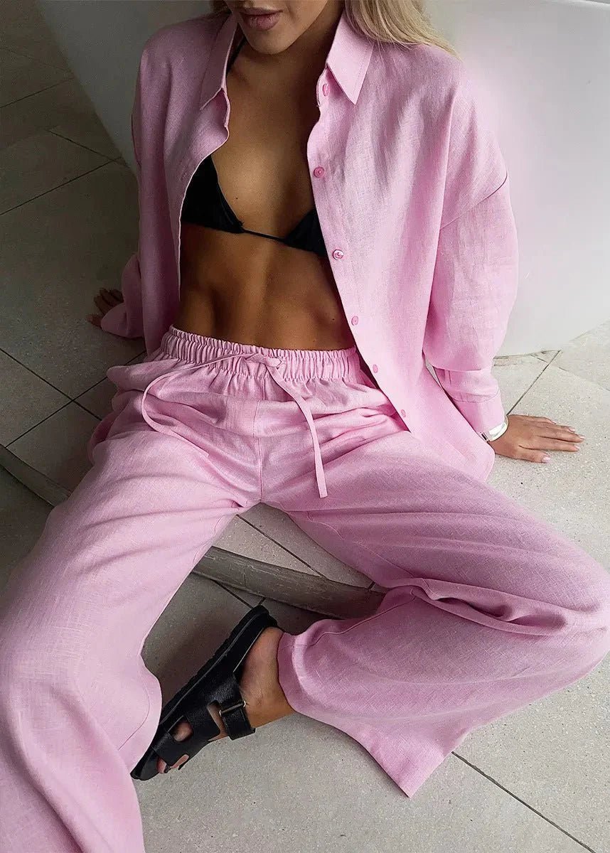 ZEYA - Nala Cotton Lounge Set Button - Up & Wide Pants