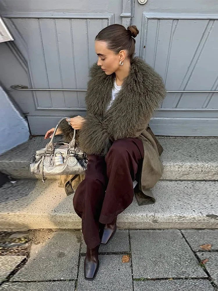 ZEYA - Naomi Patchwork Faux Fur Collar Coat