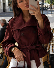 Nicole Funnel Neck Faux Suede Belted Jacket