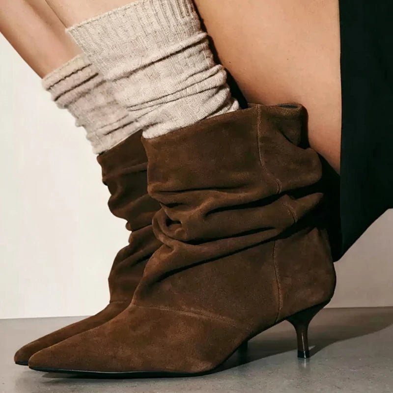 ZEYA - Nina Faux Suede Ruched Ankle Boots