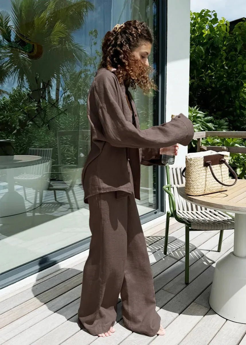 ZEYA - Nyla Cotton Shirt & Lounge Pants Set