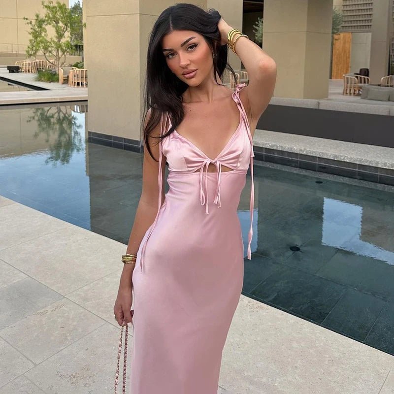 ZEYA - Renata Lace-Up Spaghetti Strap Maxi Dress
