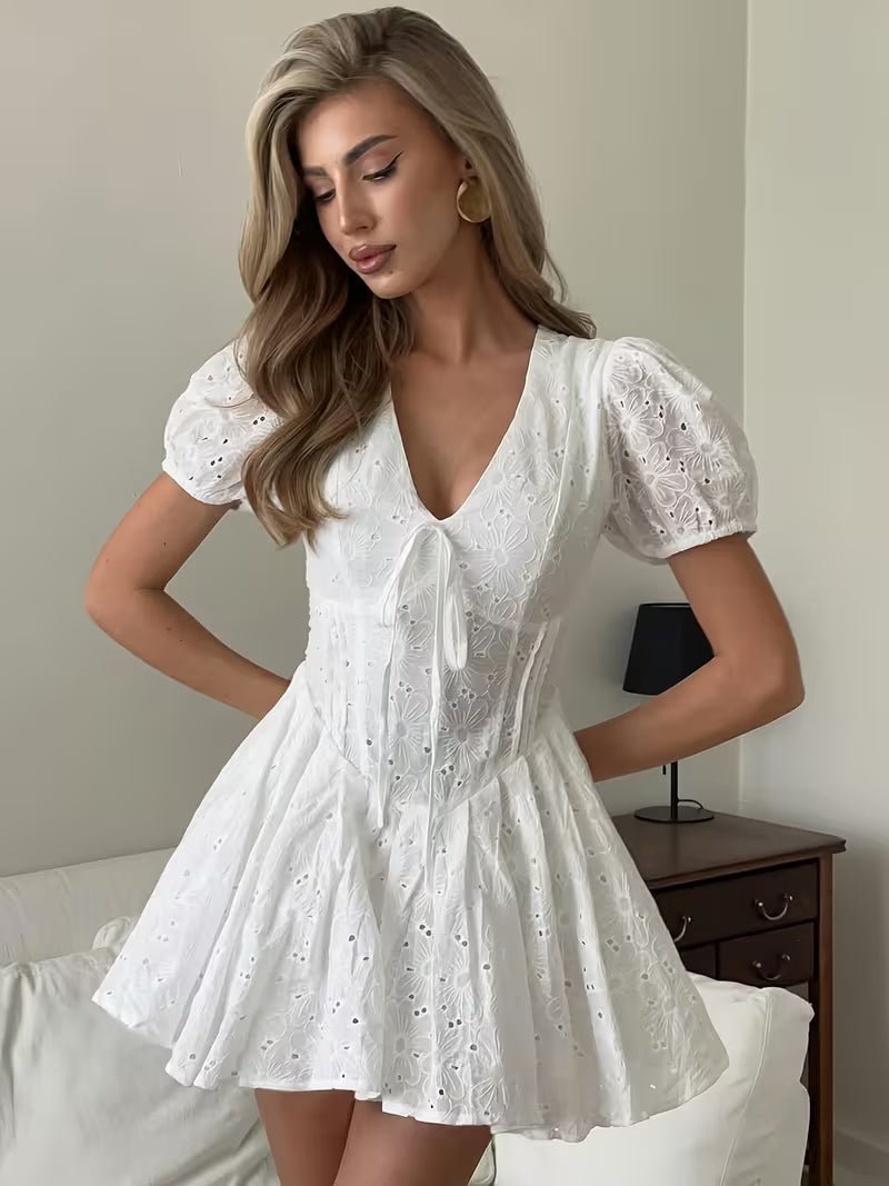 ZEYA - Shayne Puff Sleeve Embroidered Mini Dress