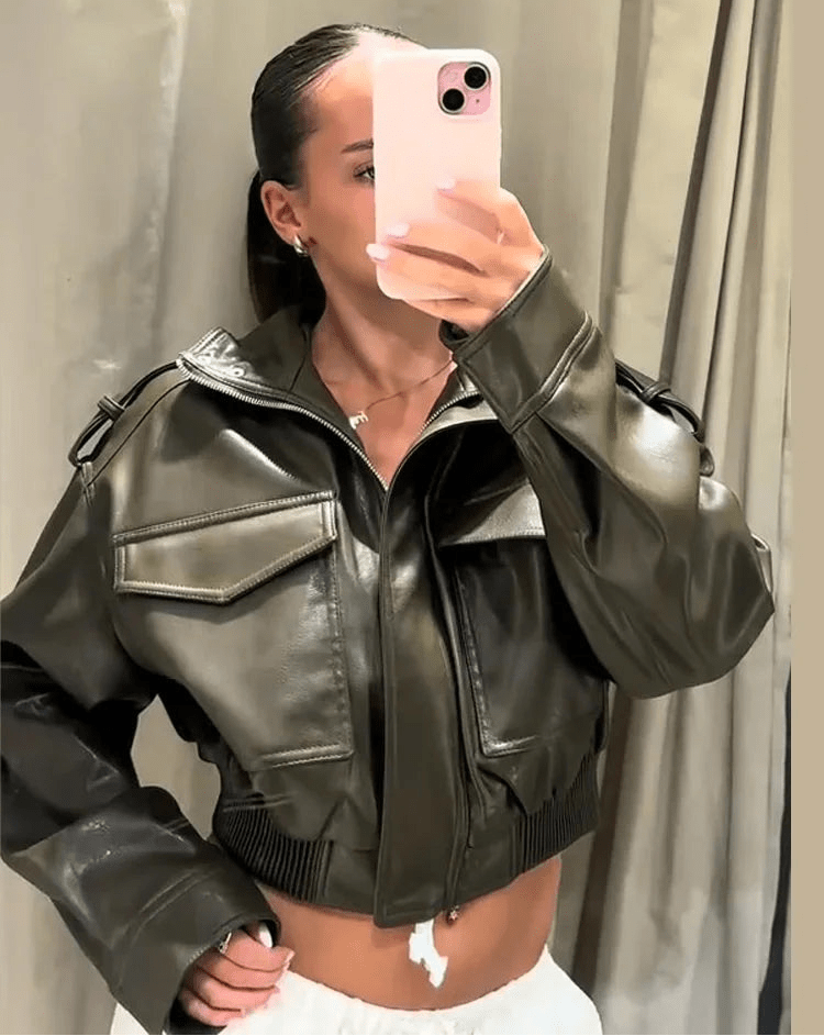 ZEYA - Sofia Faux Leather Bomber Jacket