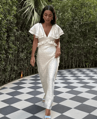 Lucy Ruffle Sleeves Midi Dress