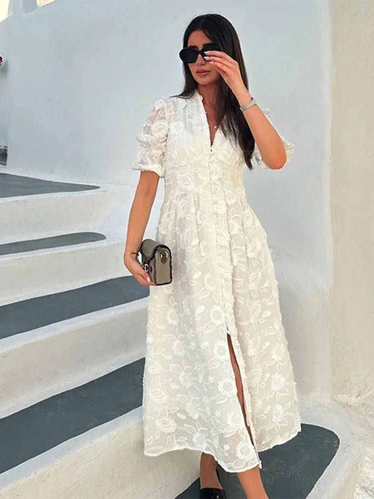 ZEYA - Teresa Embroidered Lace V-Neck Midi Dress