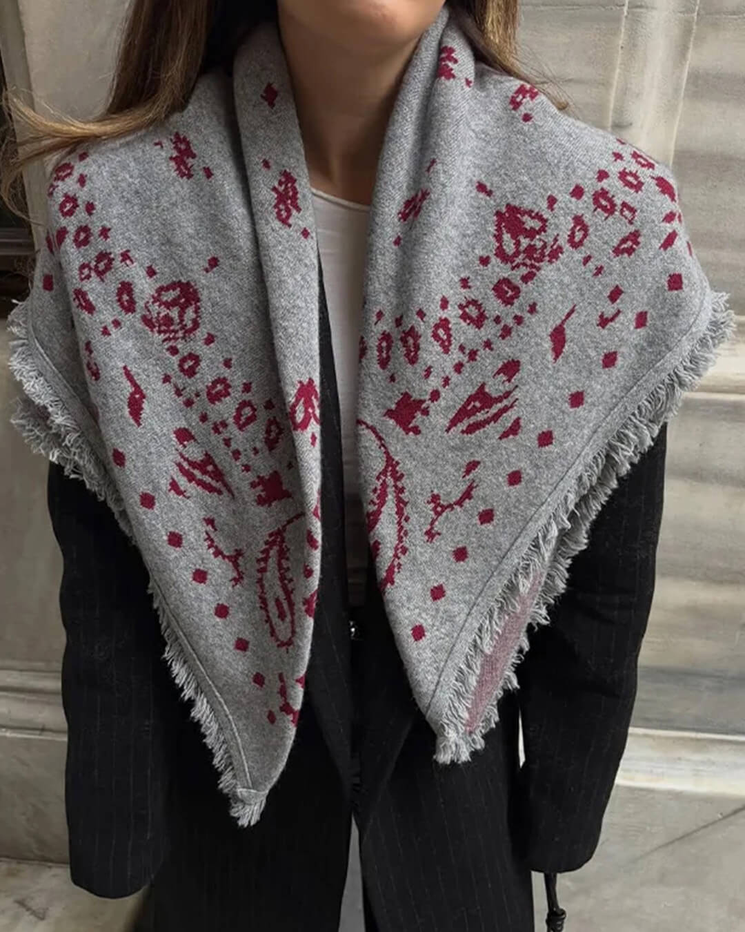 ZEYA - Terry Knitted Fringed Square Scarf