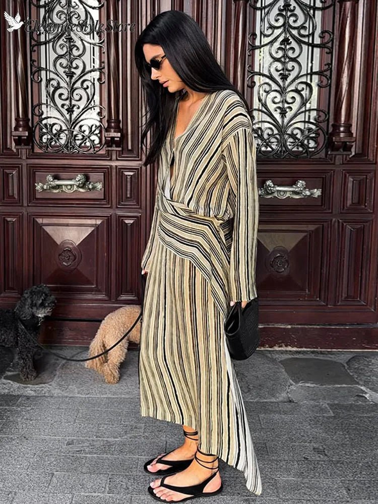 ZEYA - Tessa Striped V-Neck Maxi Dress