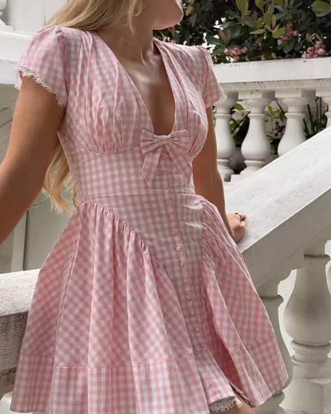 ZEYA - Vesna Pink Plaid Bow Mini Dress
