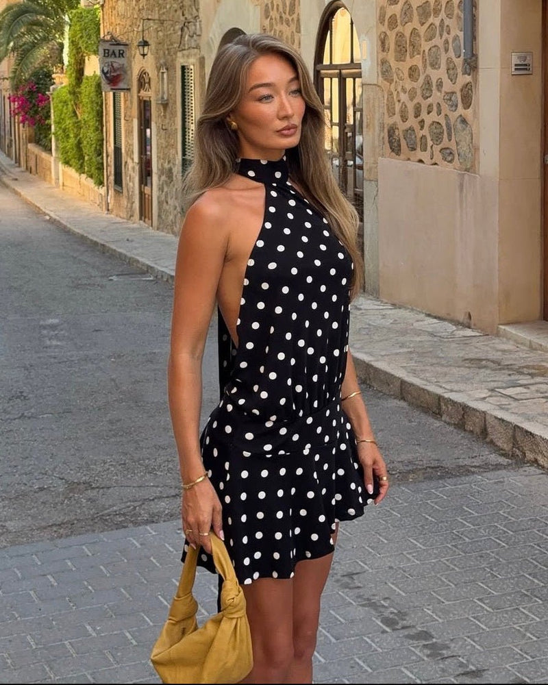 ZEYA - Zara Open-Back Polka Dot Halter Mini Dress