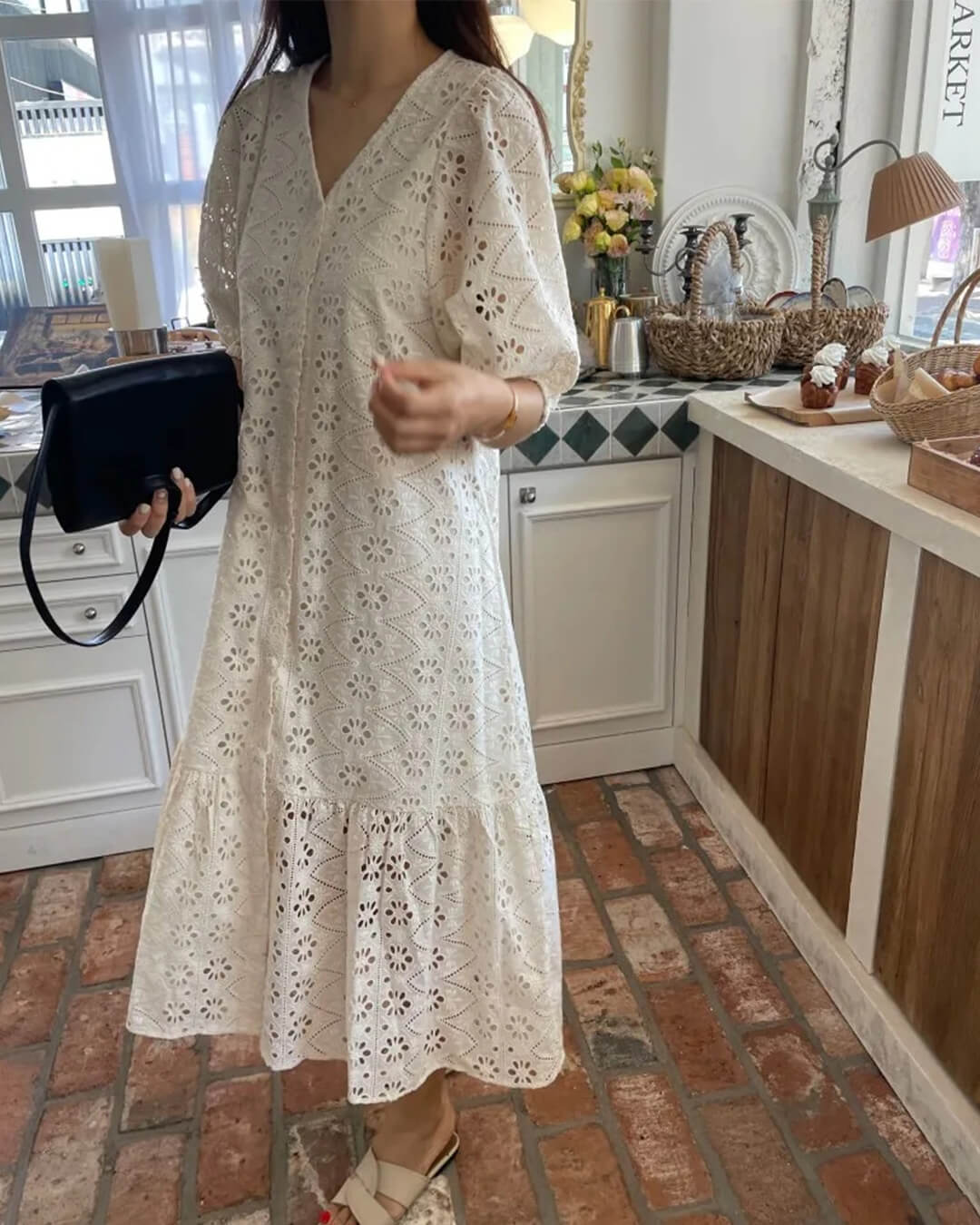 ZEYA - Zelia V - Neck Embroidered Maxi Dress